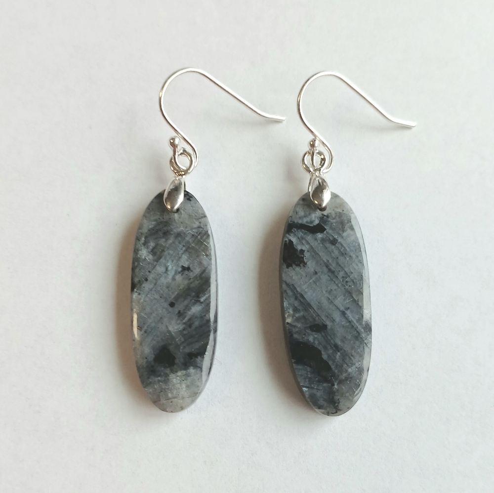 Larvikite Gemstone Earrings with 925 Sterling Silver Findings
